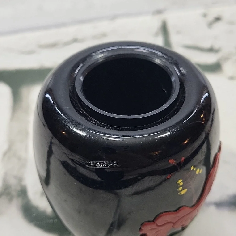 Vintage Japanese Mini Vase Holder‎ Hand Painted Lacquer Small Floral